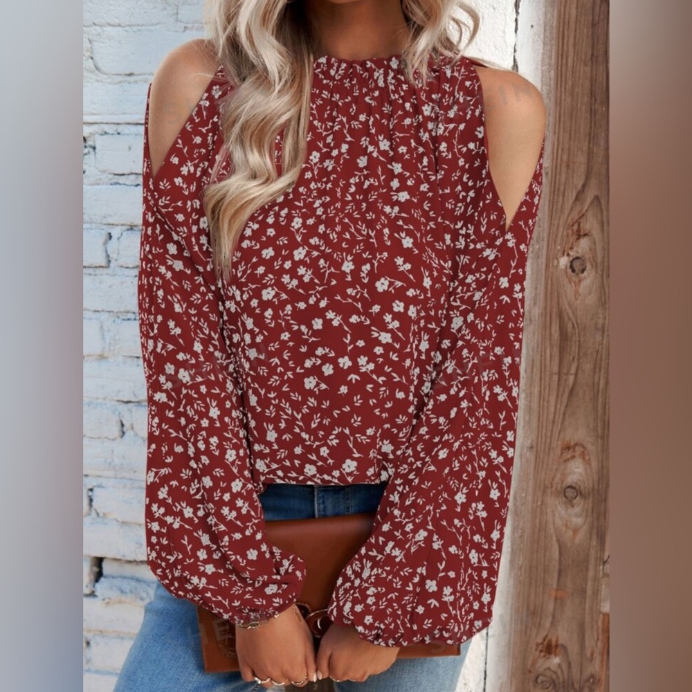 SHEIN floral cold shoulder sleeve blouse.